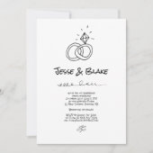 Doodle Illustrationen Hochzeiten in Schwarz und We Einladung (Vorderseite)