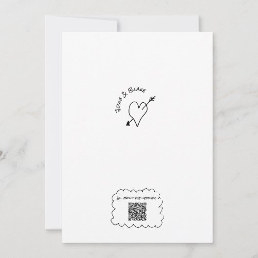 Doodle Illustrationen Hochzeiten in Schwarz und We Einladung (Rückseite)