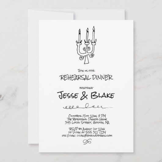 Doodle Illustrationen Hochzeiten in Schwarz und We Einladung (Vorderseite)