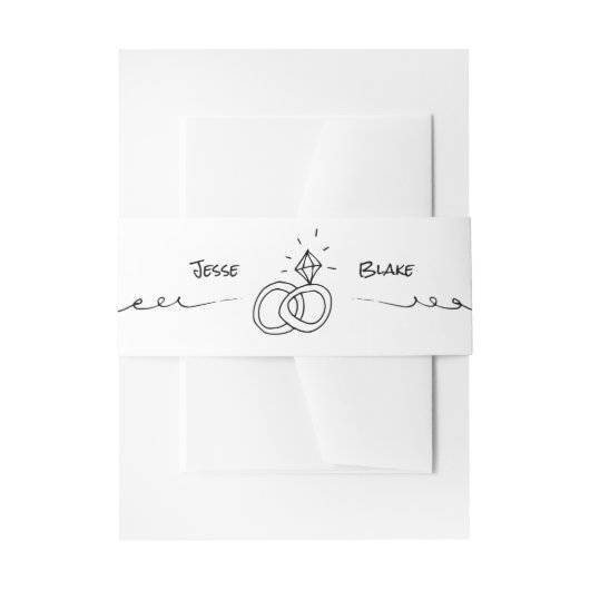 Doodle Illustrationen Hochzeiten in Schwarz und We Einladungsbanderole (Vorderseite Beispiel)
