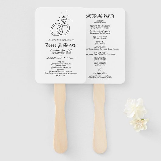 Doodle Illustrationen Hochzeiten in Schwarz und We Fächer (Vorne und Hinten)