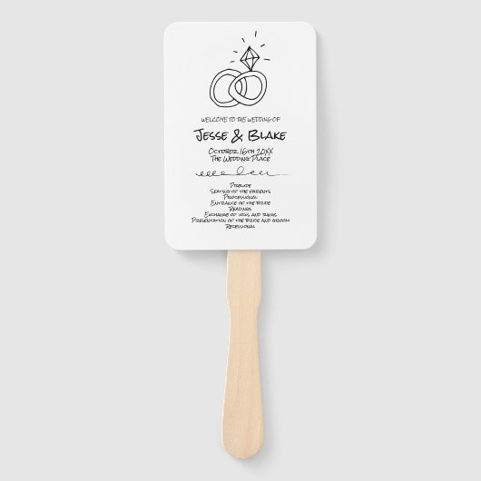 Doodle Illustrationen Hochzeiten in Schwarz und We Fächer (Vorderseite)