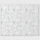 Doodle Illustrationen Hochzeiten in Schwarz und We Geschenkpapier (Flach)