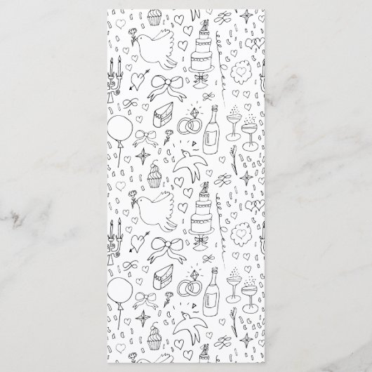 Doodle Illustrationen Hochzeiten in Schwarz und We Menükarte (Rückseite)