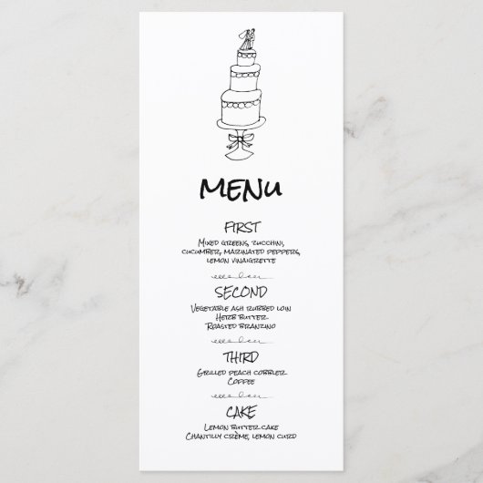 Doodle Illustrationen Hochzeiten in Schwarz und We Menükarte (Vorderseite)