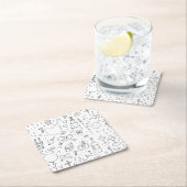 Doodle Illustrationen Hochzeiten in Schwarz und We Rechteckiger Pappuntersetzer (Vor Ort)