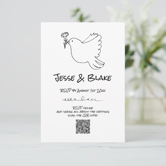 Doodle Illustrationen Hochzeiten in Schwarz und We RSVP Karte (Stehend Vorderseite)