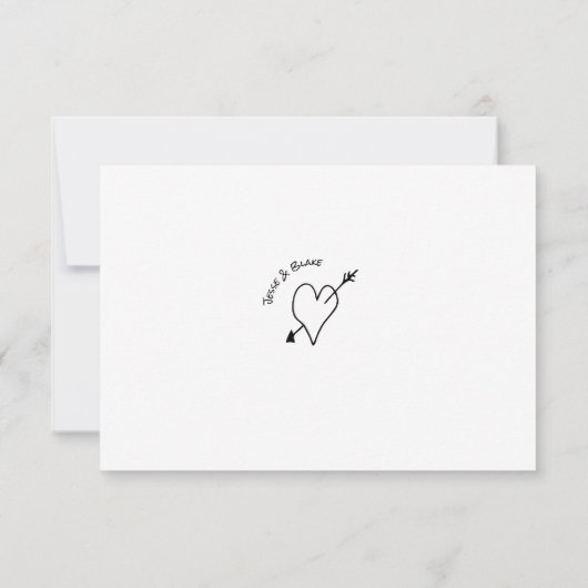 Doodle Illustrationen Hochzeiten in Schwarz und We RSVP Karte (Rückseite)