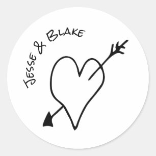 Doodle Illustrationen Hochzeiten in Schwarz und We Runder Aufkleber