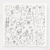 Doodle Illustrationen Hochzeiten in Schwarz und We Serviette (Vorderseite)