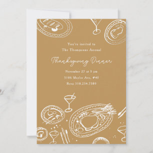 Doodle illustriertes Thanksgiving-Dinner-Feiertag Einladung