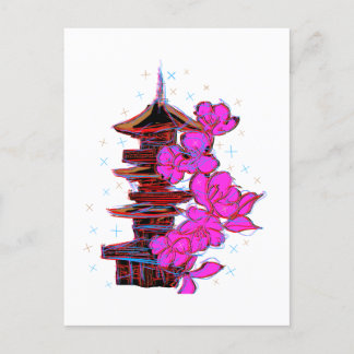Doodle japonés: La belleza serena de una pagoda Postkarte