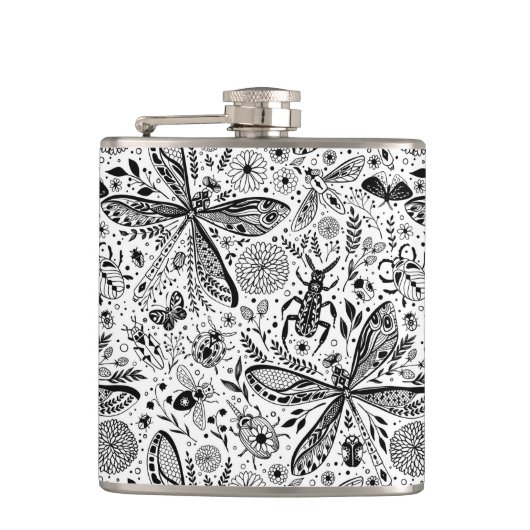 Doodle-Käfer auf dunkelblau Flachmann (Vorderseite)