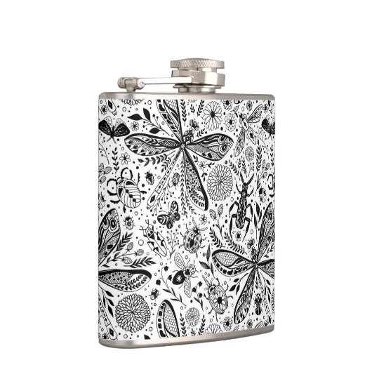 Doodle-Käfer auf dunkelblau Flachmann (Rechts)