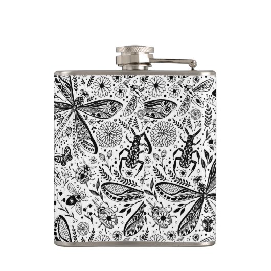 Doodle-Käfer auf dunkelblau Flachmann (Rückseite)