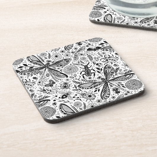 Doodle-Käfer auf dunkelblau Getränkeuntersetzer (Linke Seite)