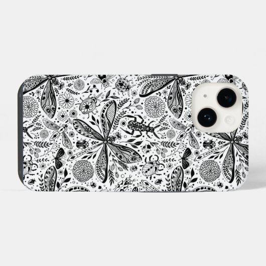 Doodle-Käfer auf dunkelblau iPhone Hülle (Rückseite (Horizontal))