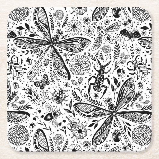Doodle-Käfer auf dunkelblau Rechteckiger Pappuntersetzer (Vorderseite)