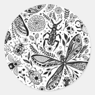 Doodle-Käfer auf dunkelblau Runder Aufkleber