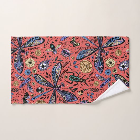 Doodle-Käfer auf Korallenrot Badhandtuch Set (Handtuch)