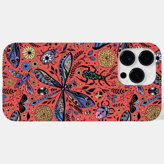 Doodle-Käfer auf Korallenrot Case-Mate iPhone Hülle (Rückseite (Horizontal))