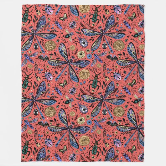 Doodle-Käfer auf Korallenrot Fleecedecke (Vorderseite)
