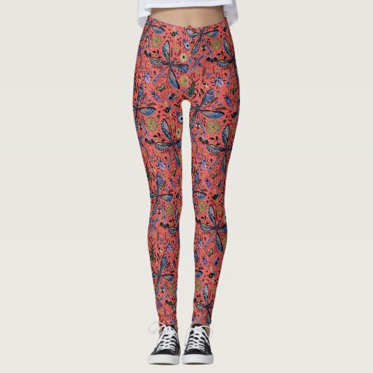 Doodle-Käfer auf Korallenrot Leggings (Vorderseite)