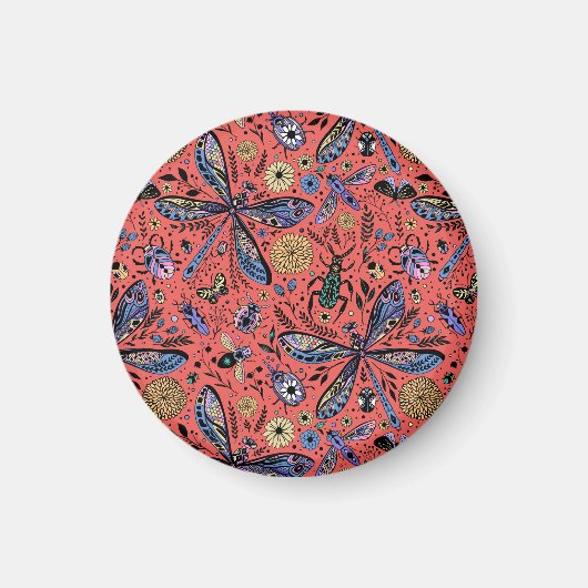 Doodle-Käfer auf Korallenrot Magnet (Vorne)
