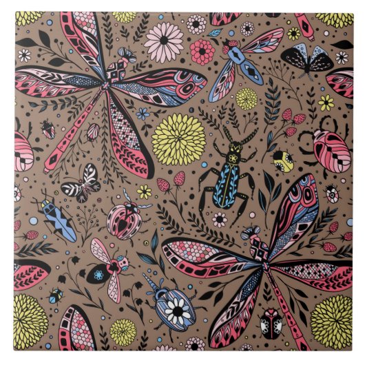 Doodle-Käfer auf mocha-braun Fliese (Vorderseite)