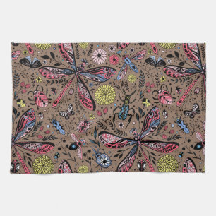 Doodle-Käfer auf mocha-braun Geschirrtuch