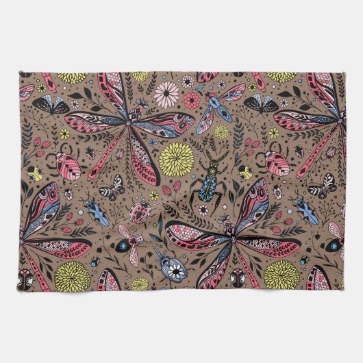 Doodle-Käfer auf mocha-braun Geschirrtuch (Horizontal)