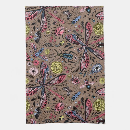 Doodle-Käfer auf mocha-braun Geschirrtuch (Vertikal)