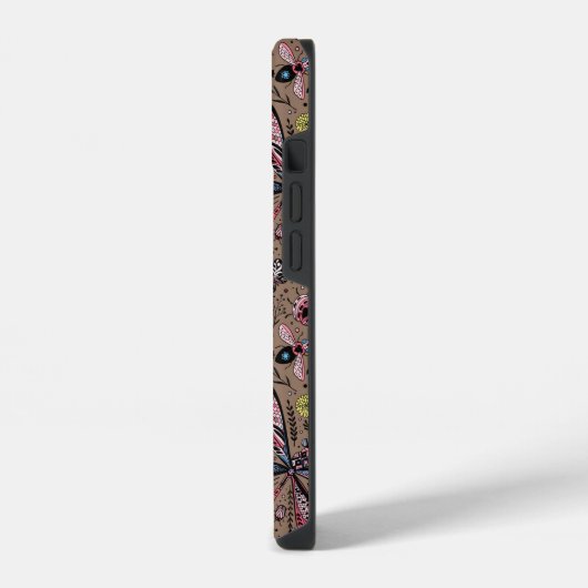 Doodle-Käfer auf mocha-braun iPhone Hülle (Linke Seite)