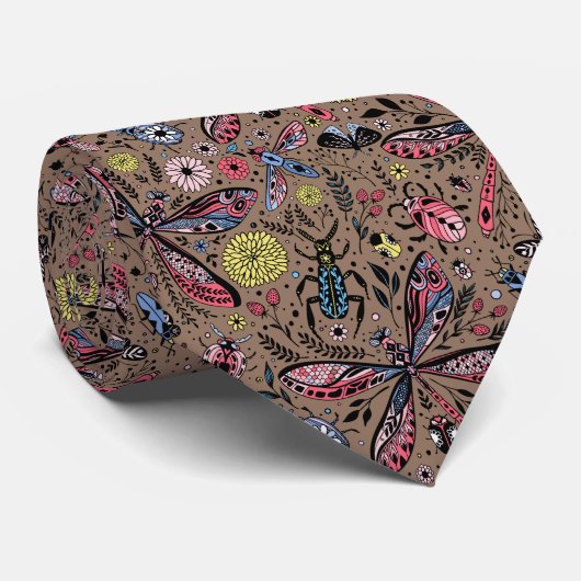 Doodle-Käfer auf mocha-braun Krawatte (Gerollt)