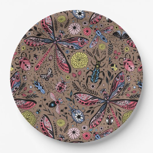 Doodle-Käfer auf mocha-braun Pappteller (Vorderseite)