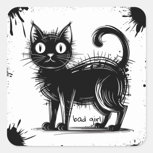 Doodle-Katze Quadratischer Aufkleber (Vorderseite)