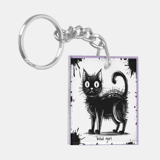 Doodle-Katze Schlüsselanhänger (Vorderseite links)