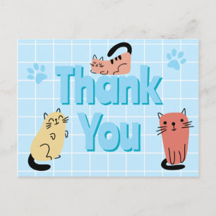 Doodle-Katzen Blau Danke Postkarte