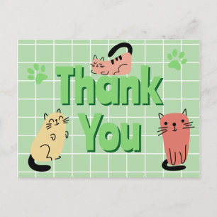 Doodle-Katzen Grün Danke  Postkarte