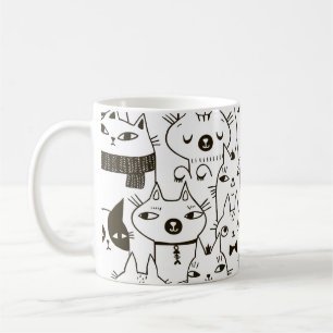 Doodle Katzen: lustiges, nahtloses Muster. Kaffeetasse