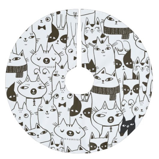 Doodle Katzen: lustiges, nahtloses Muster. Polyester Weihnachtsbaumdecke (Vorderseite)