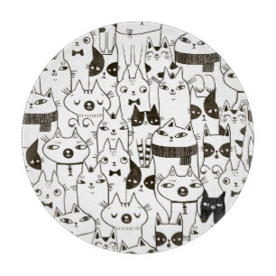 Doodle Katzen: lustiges, nahtloses Muster. Schneidebrett