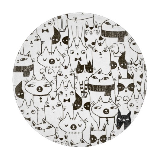 Doodle Katzen: lustiges, nahtloses Muster. Schneidebrett (Vorderseite)
