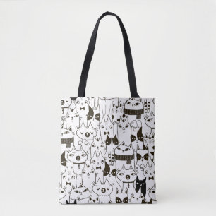 Doodle Katzen: lustiges, nahtloses Muster. Tasche