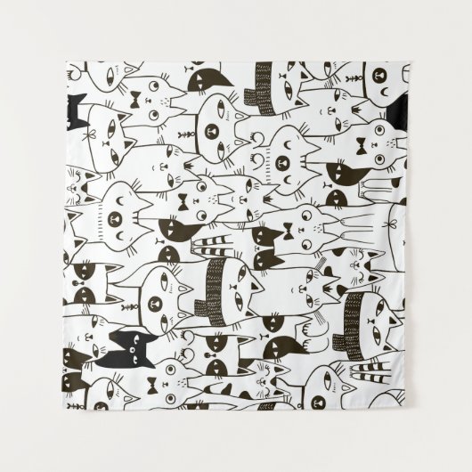 Doodle Katzen: lustiges, nahtloses Muster. Wandteppich (Vorderseite (Horizontal))
