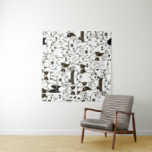 Doodle Katzen: lustiges, nahtloses Muster. Wandteppich (Beispiel (Horizontal))