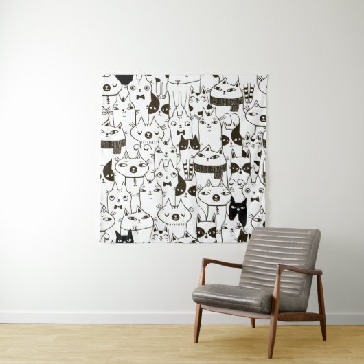 Doodle Katzen: lustiges, nahtloses Muster. Wandteppich (Beispiel)