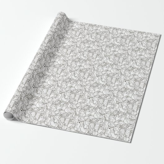 Doodle Katzen: schwarz-weiß. Geschenkpapier (Ungerollt)