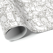 Doodle Katzen: schwarz-weiß. Geschenkpapier (Rolleneckpunkt)