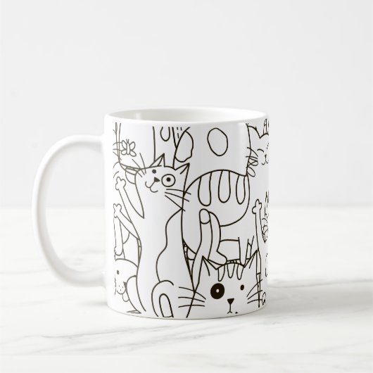 Doodle Katzen: schwarz-weiß. Kaffeetasse (Links)